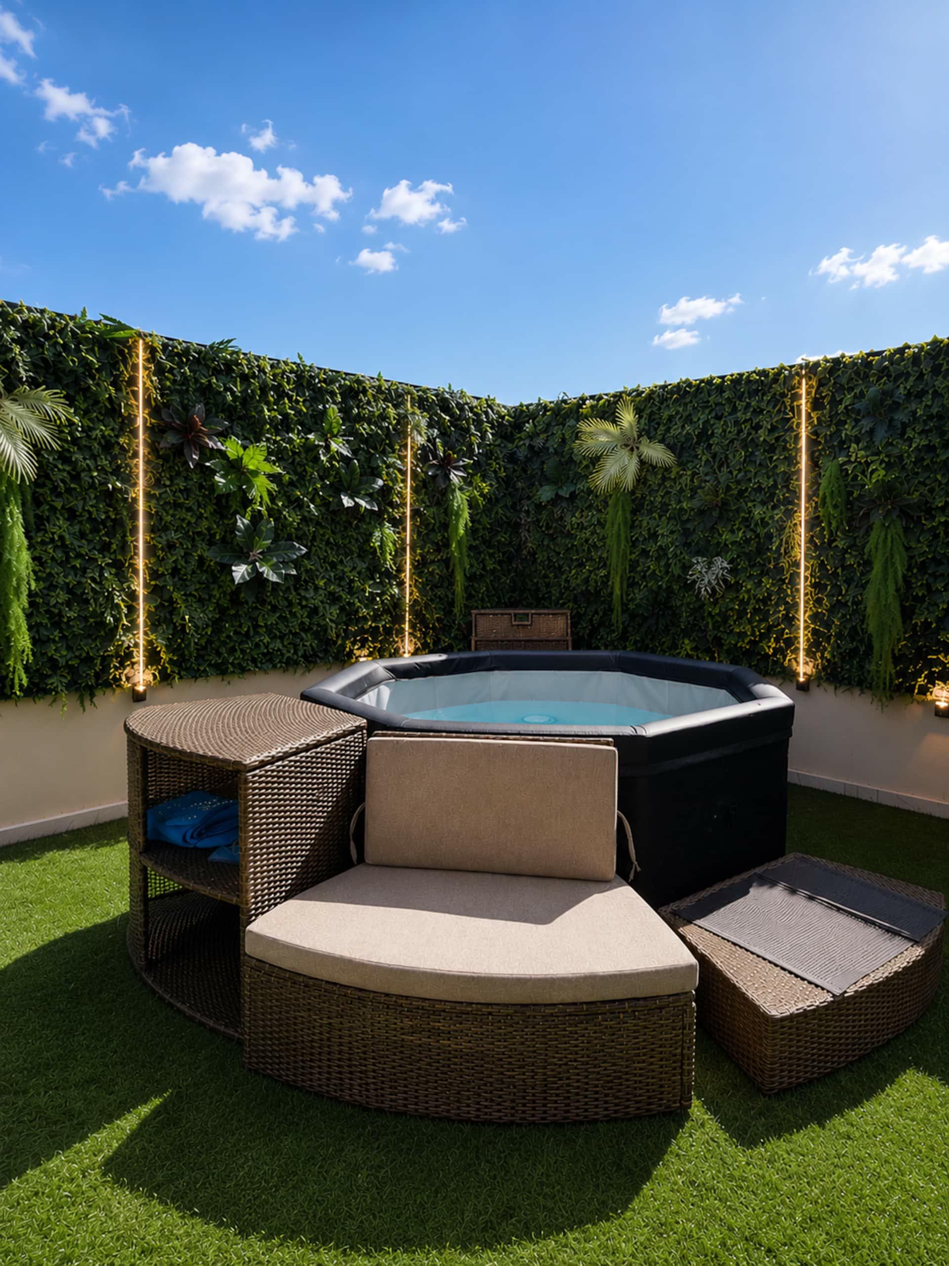 Jacuzzi du Secret Studio sous le ciel bleu